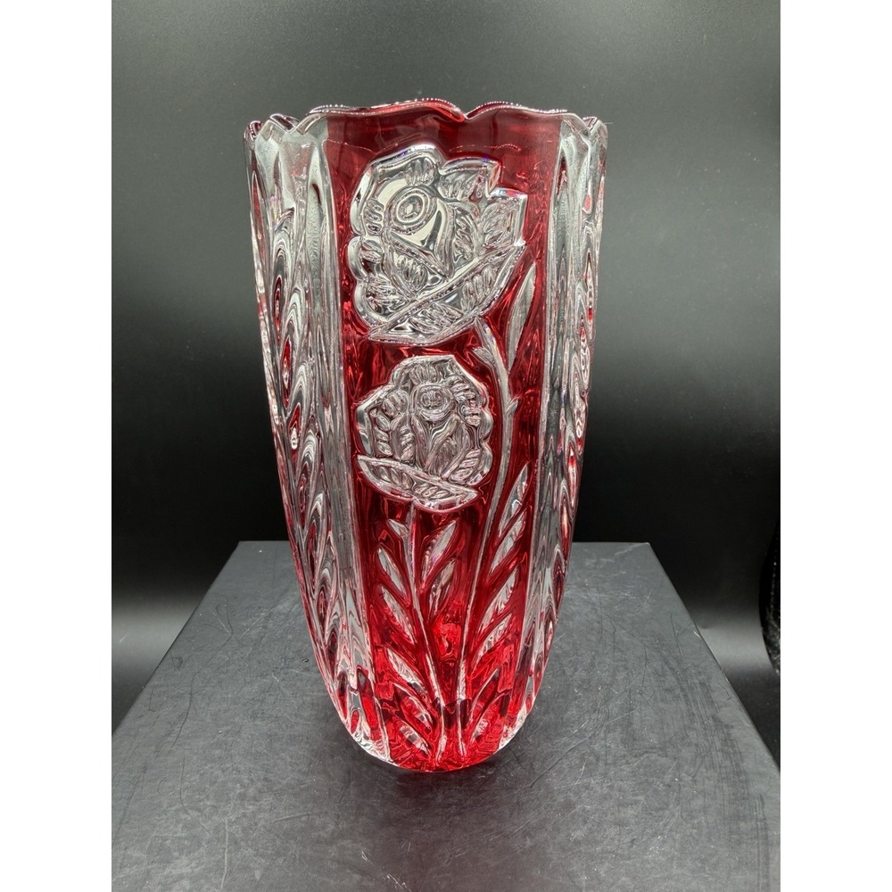 🌹✨ Vintage German 24% Lead Crystal Ruby Cut Rose Vase – "Crystal Clear" ✨🌹